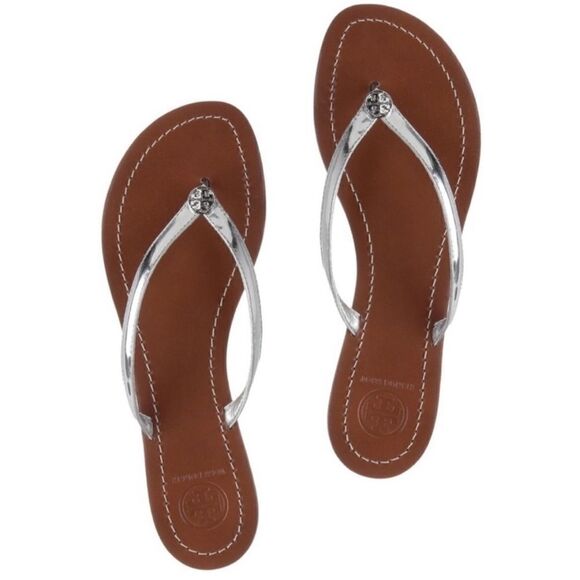 Tory Burch Silver Metallic Terra Thong Sandals - Picture 1 of 14
